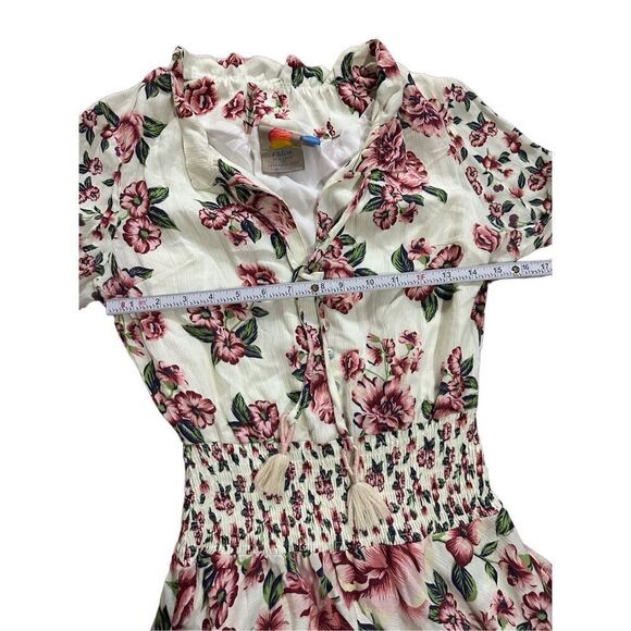 Farm Rio Anabela White Floral Smocked Ruched Waist Long Sleeve Dress XXS - Picture 8 of 14